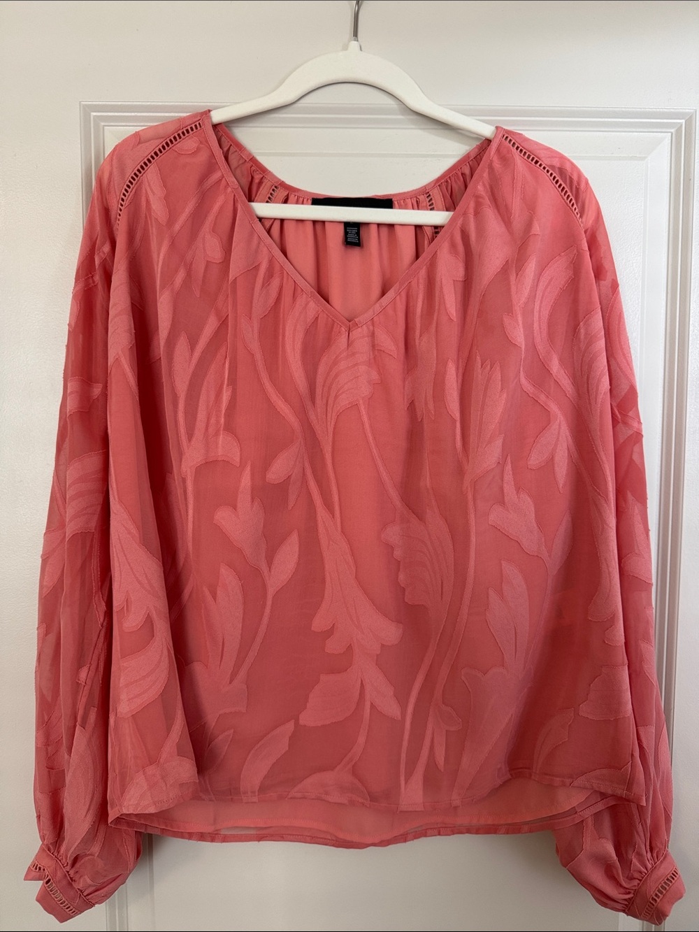 White House Black Market Women’s Coral V-Neck Textured Blouse